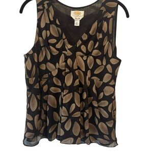 Talbots Black and Gold Sleeveless Pleated Blouse